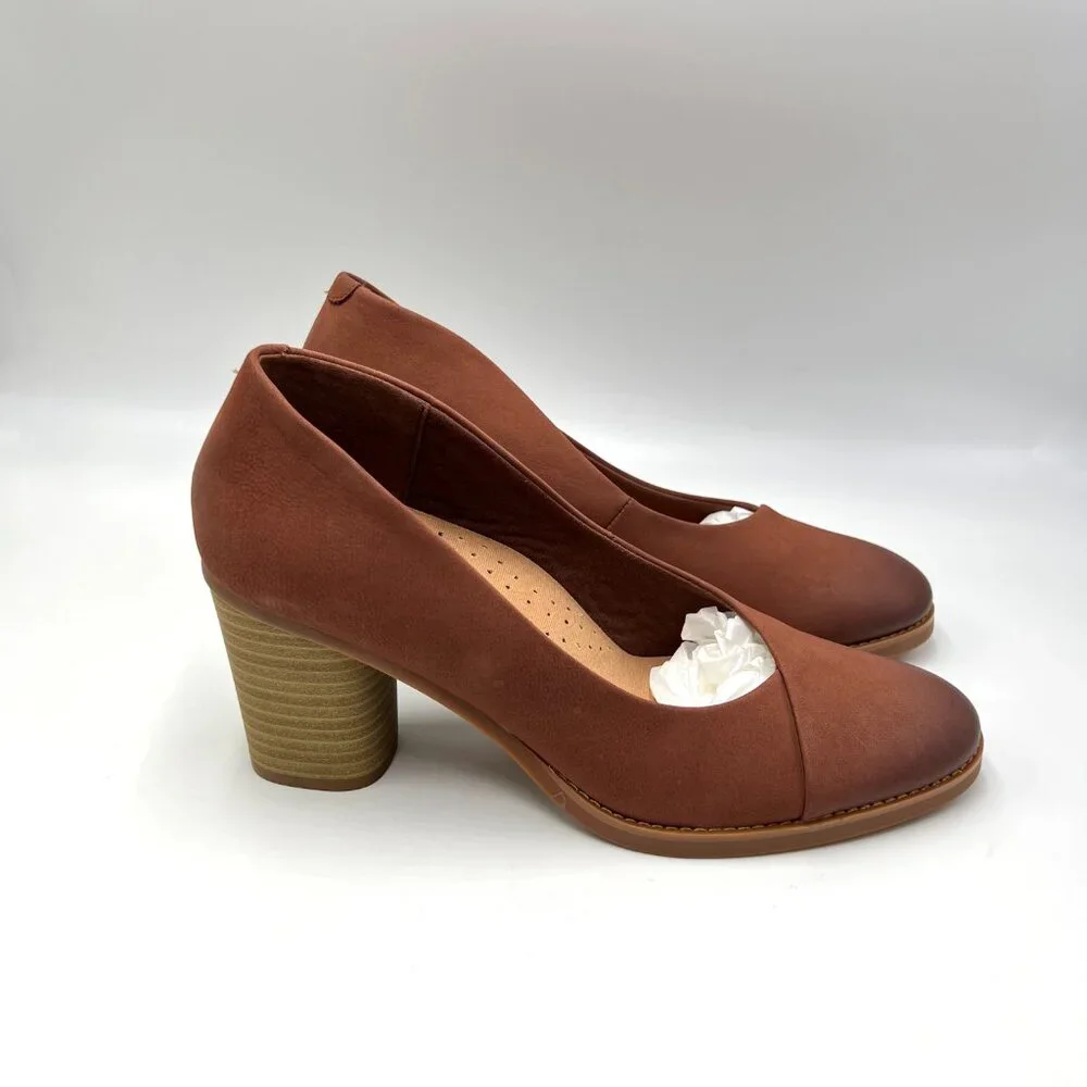 9N 9 NARROW WIDTH Softwalk Womens Sienna Brown Leather Heels‎ Pumps Shoes